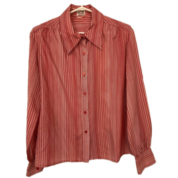 MISTER LEONARD VINTAGE RED AND WHITE STRIPED BLOUSE - Size 16 - Picture 1 of 4